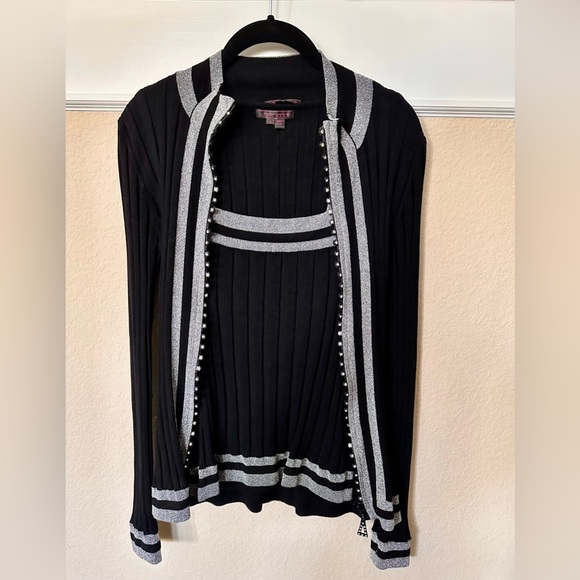 Fontana black sweater set with silver lurex border. - Picture 1 of 6